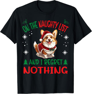 Cute Pembroke Welsh Corgi Dog Christmas On The Naughty List T-Shirt - T-Shirt | Black