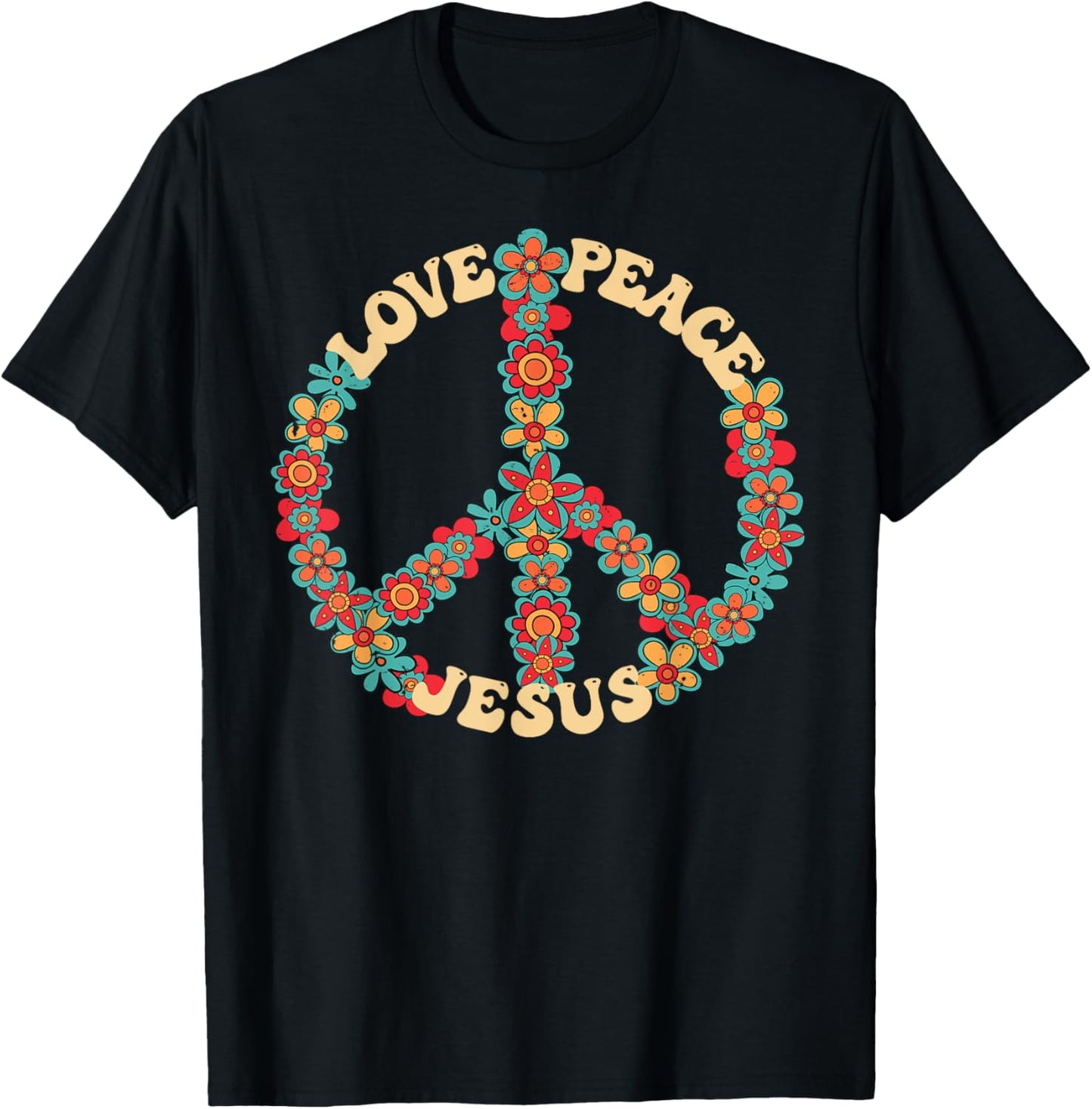 Love peace Jesus christian fun 60s 70s Costume Groovy Hippie T-Shirt - T-Shirt | Black