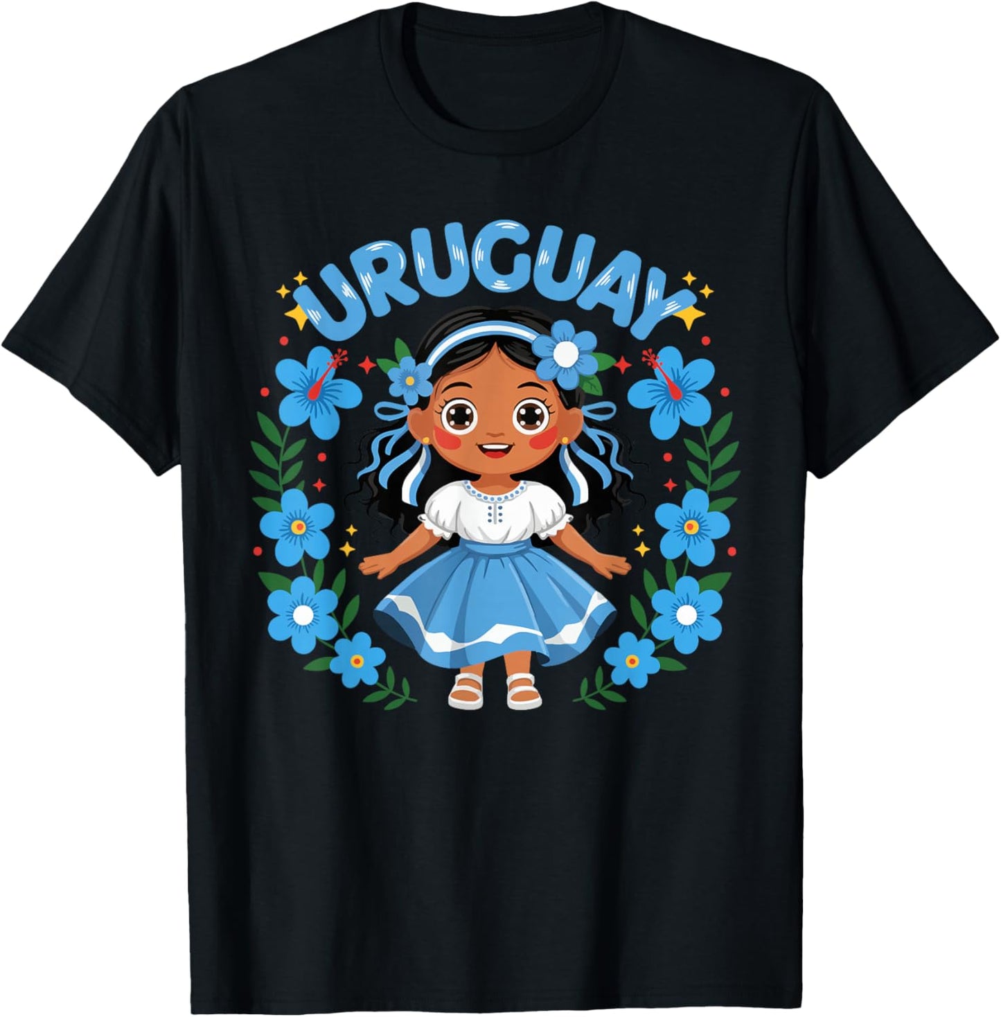 Uruguay Uruguayan Girl Traditional Dress Flowers T-Shirt - T-Shirt | Black