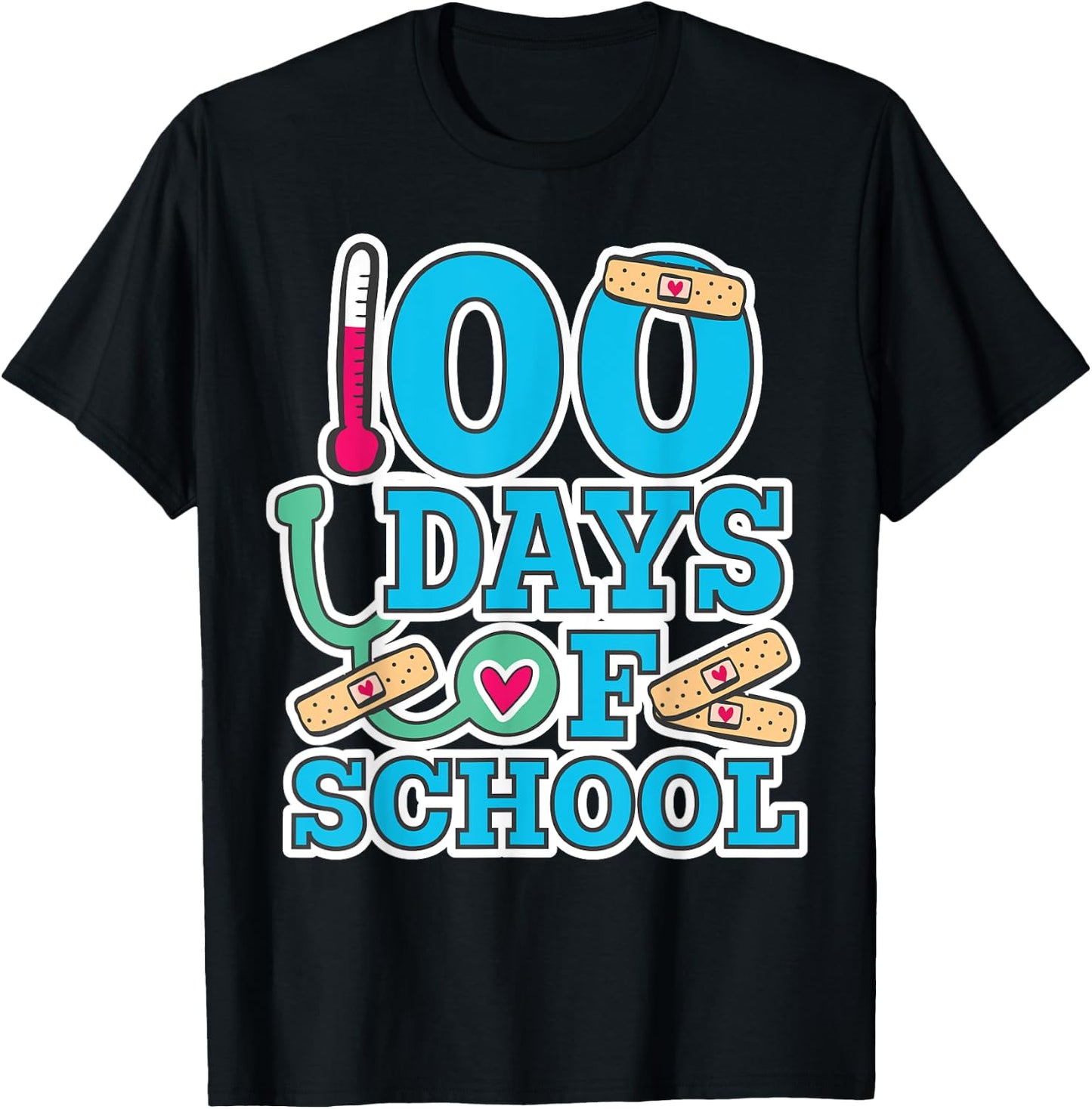 School Nurse 100 Days of School T-Shirt - T-Shirt | Black