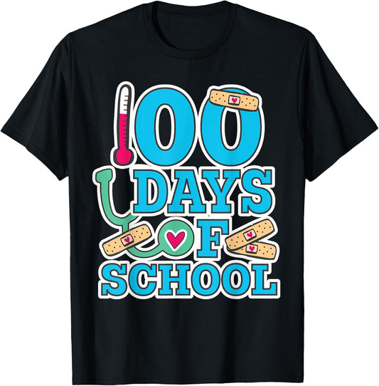 School Nurse 100 Days of School T-Shirt - T-Shirt | Black