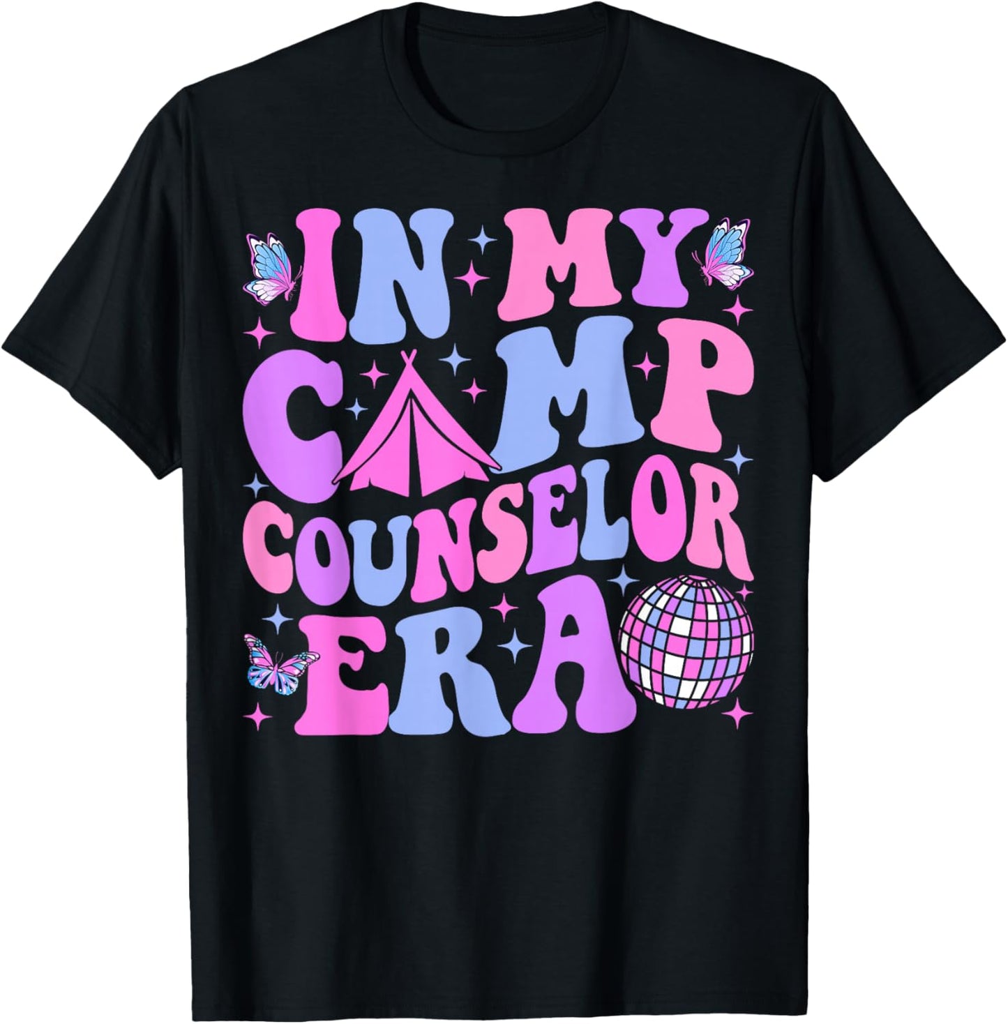 in My Camp Counselor Era Groovy Summer Camp Counselor T-Shirt - T-Shirt | Black