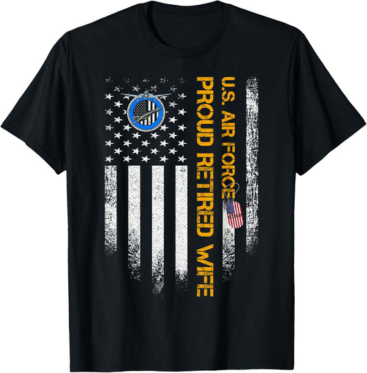 Vintage USA American Flag US Air Force Proud Retired Wife Men T-Shirt - T-Shirt | Black