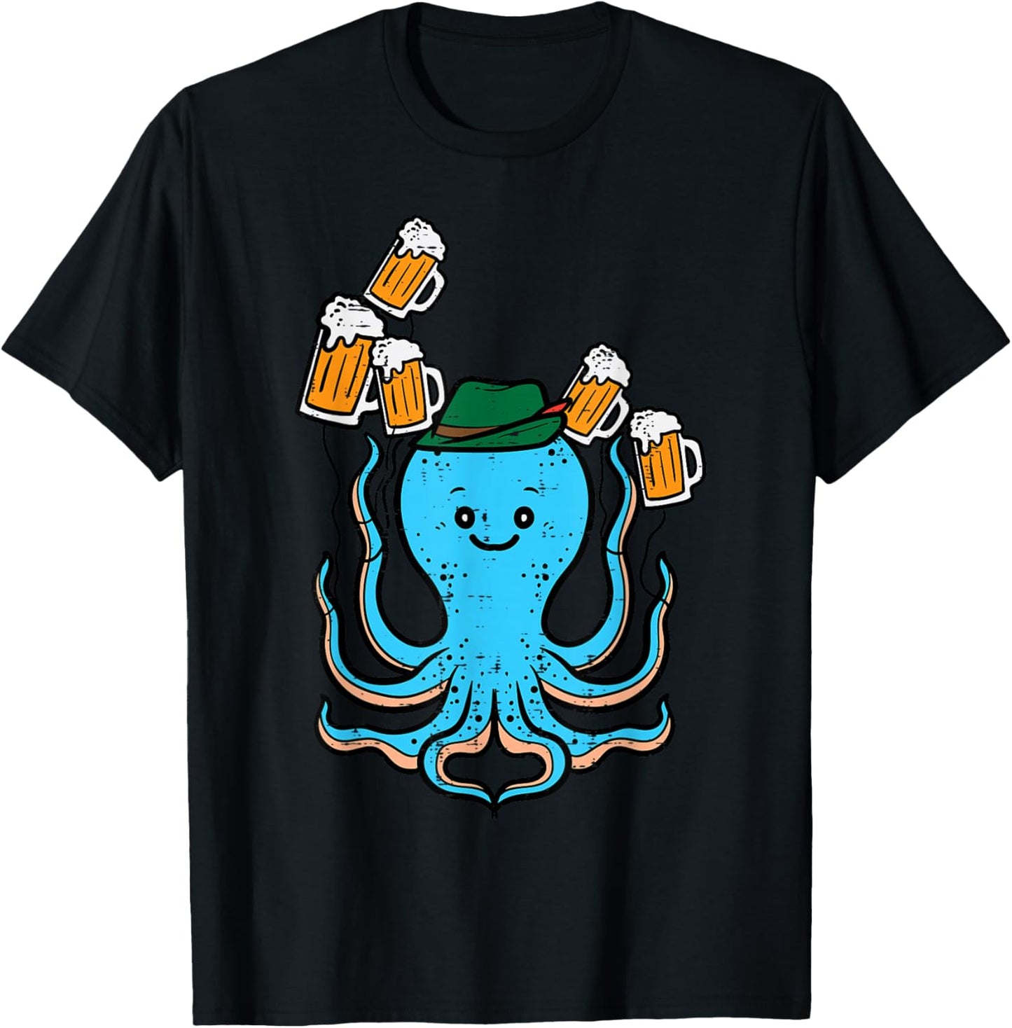 Octopus Bavarian Octoberfest German Oktoberfest Men Women T-Shirt - T-Shirt | Black