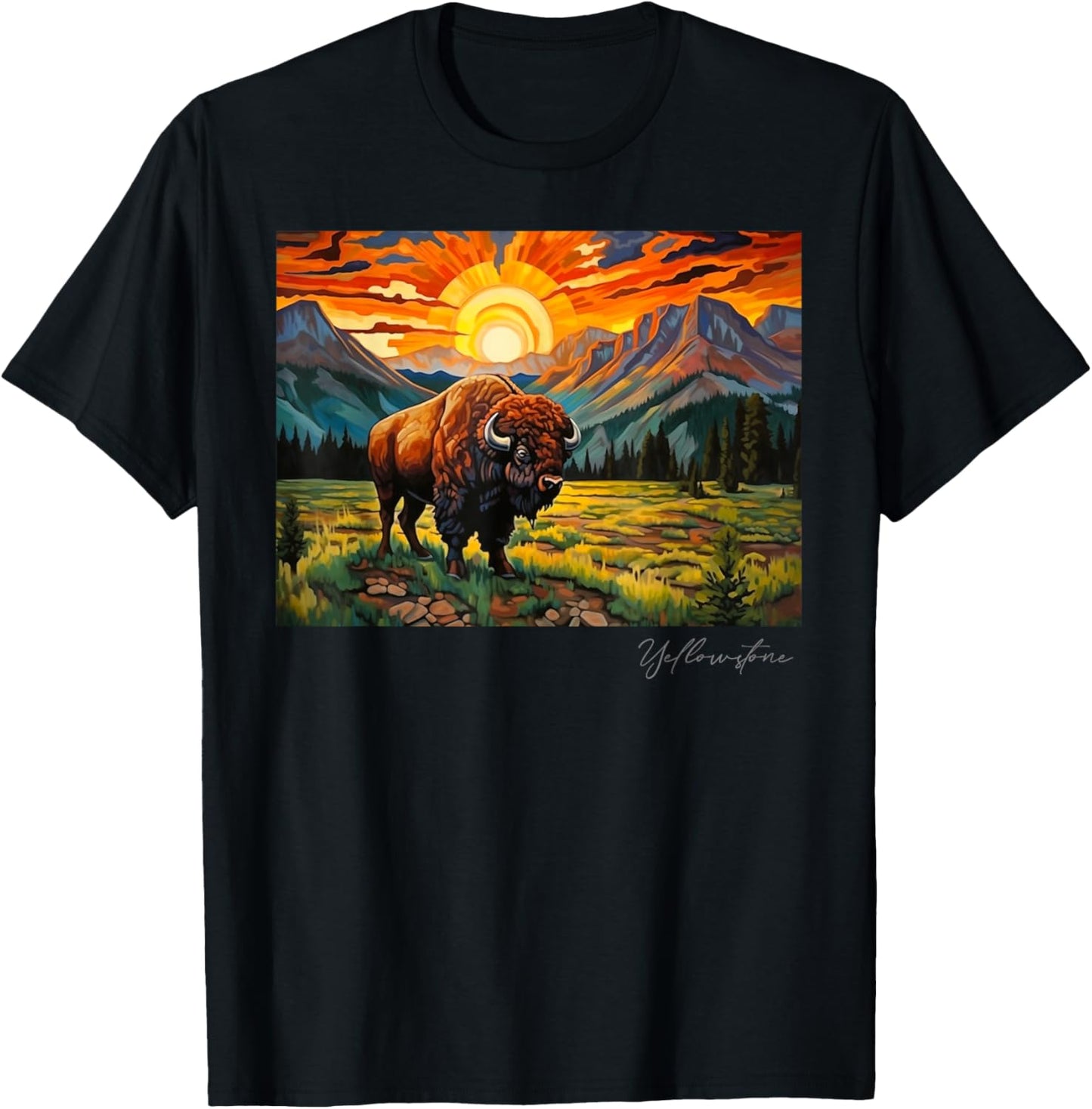 Yellowstone National Park Camping Hiking Outdoors Mountain T-Shirt - T-Shirt | Black