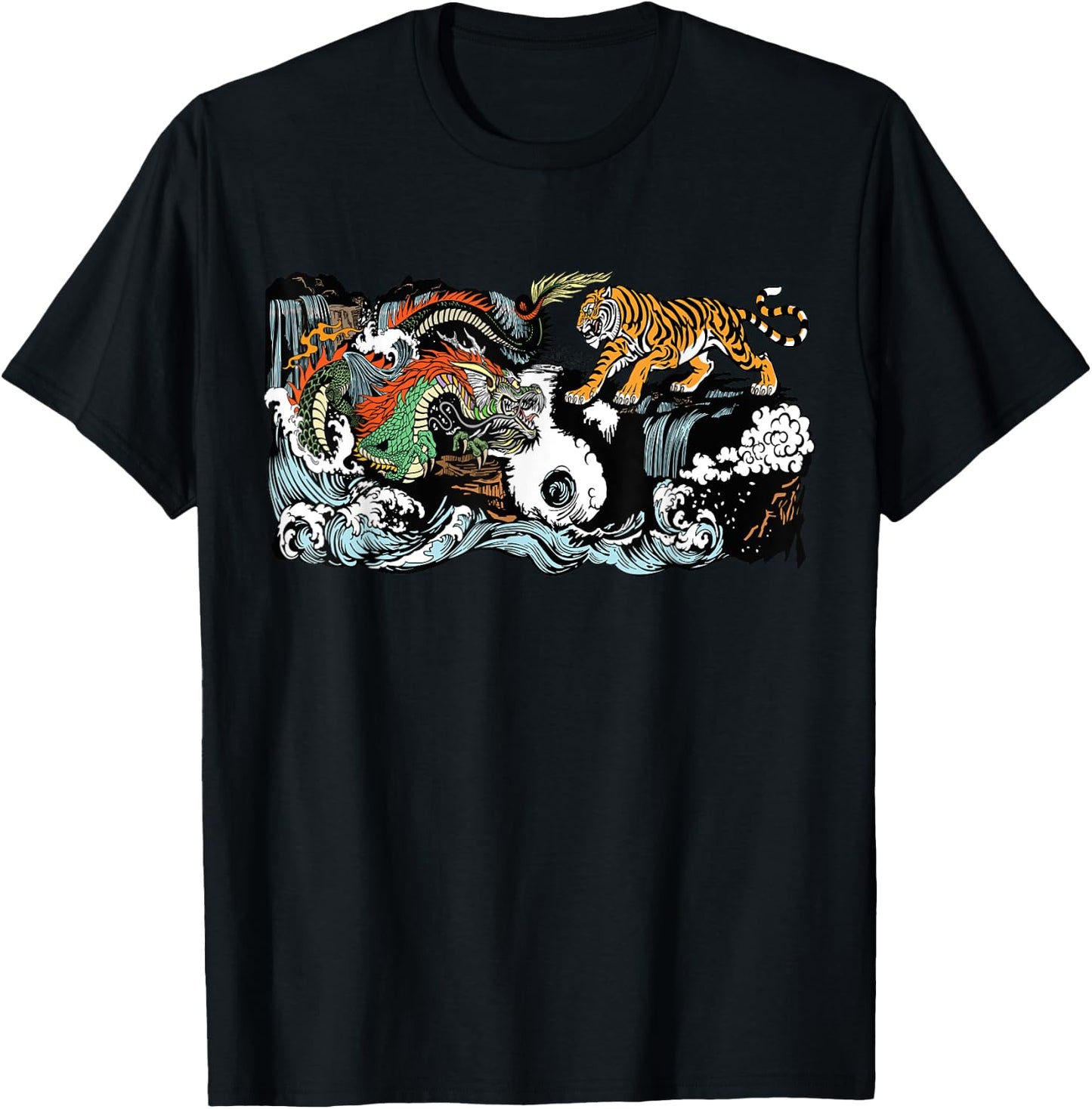 Yin Yang Dragon Tiger Chinese art T-Shirt - T-Shirt | Black
