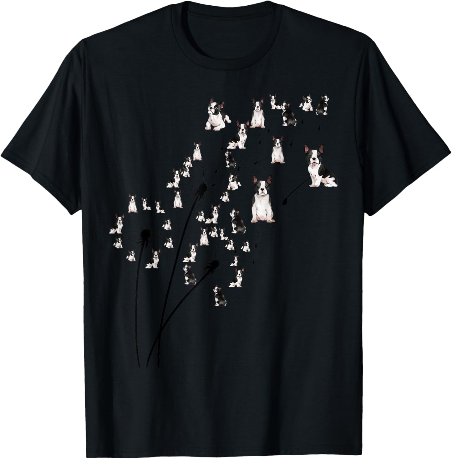 Dandelion Boston Terrier Flower, Floral Bostie Tree T-Shirt - T-Shirt | Black