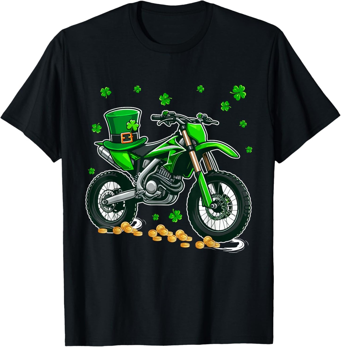 Patrick's Day Dirt Bike Shamrocks Lucky Patrick's Day Coin T-Shirt - T-Shirt | Black