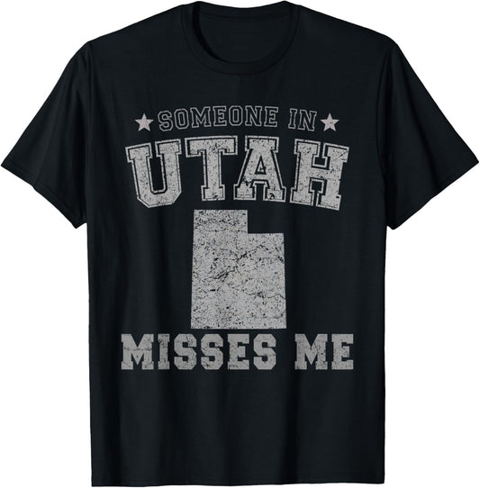 Someone In Utah Misses Me Heart Vintage State T-Shirt - T-Shirt | Black