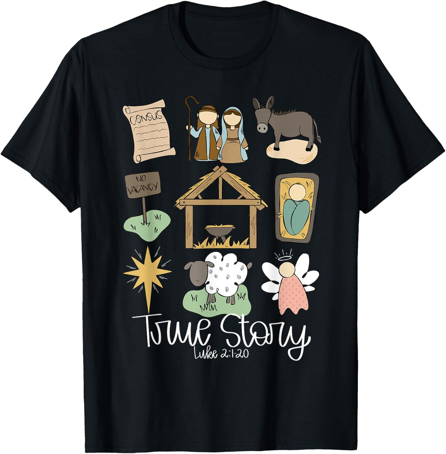 True Story Jesus Christian Merry Christmas Pajamas Holiday T-Shirt - T-Shirt | Black