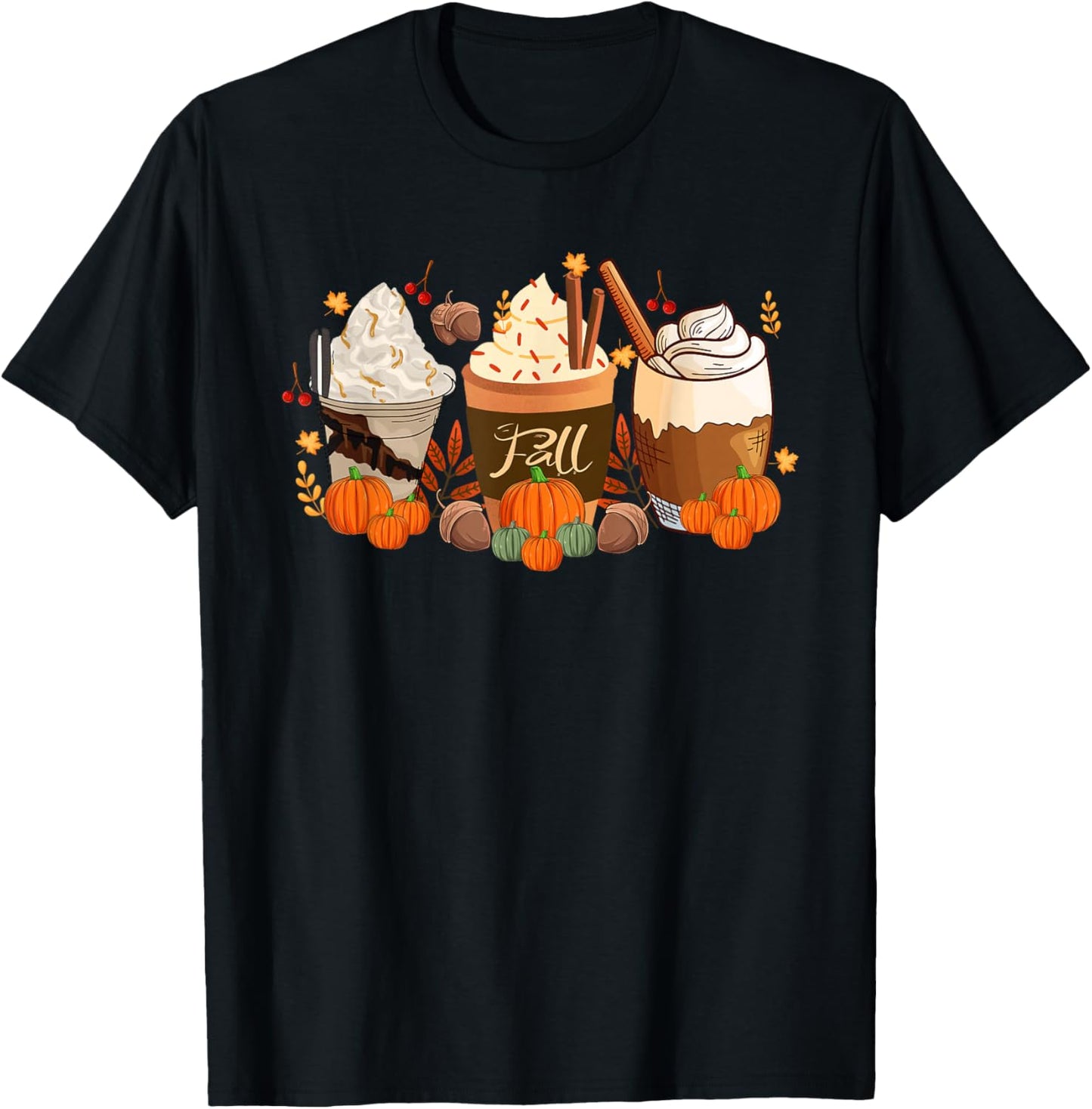 Fall Coffee Halloween Pumpkin Spice Latte Drink Cup T-Shirt - T-Shirt | Black