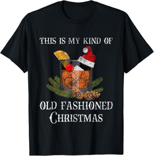 Christmas Old Fashioned Whiskey Bourbon Brandy Cocktail T-Shirt - T-Shirt | Black