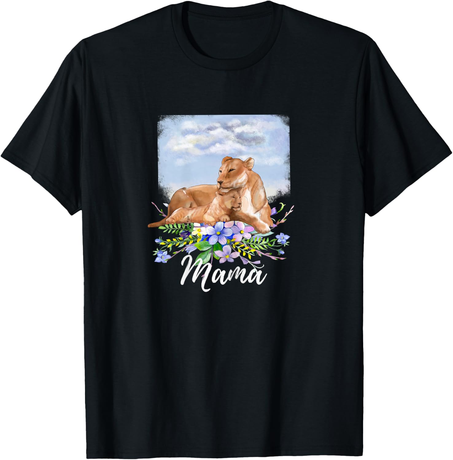 Mama Lion Mom Lioness and Cub Mommy Gift Mothers Day T-Shirt - T-Shirt | Black