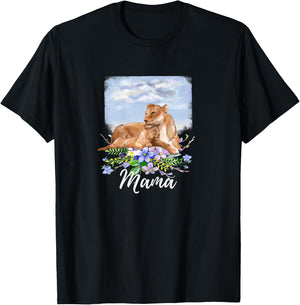 Mama Lion Mom Lioness and Cub Mommy Gift Mothers Day T-Shirt - T-Shirt | Black