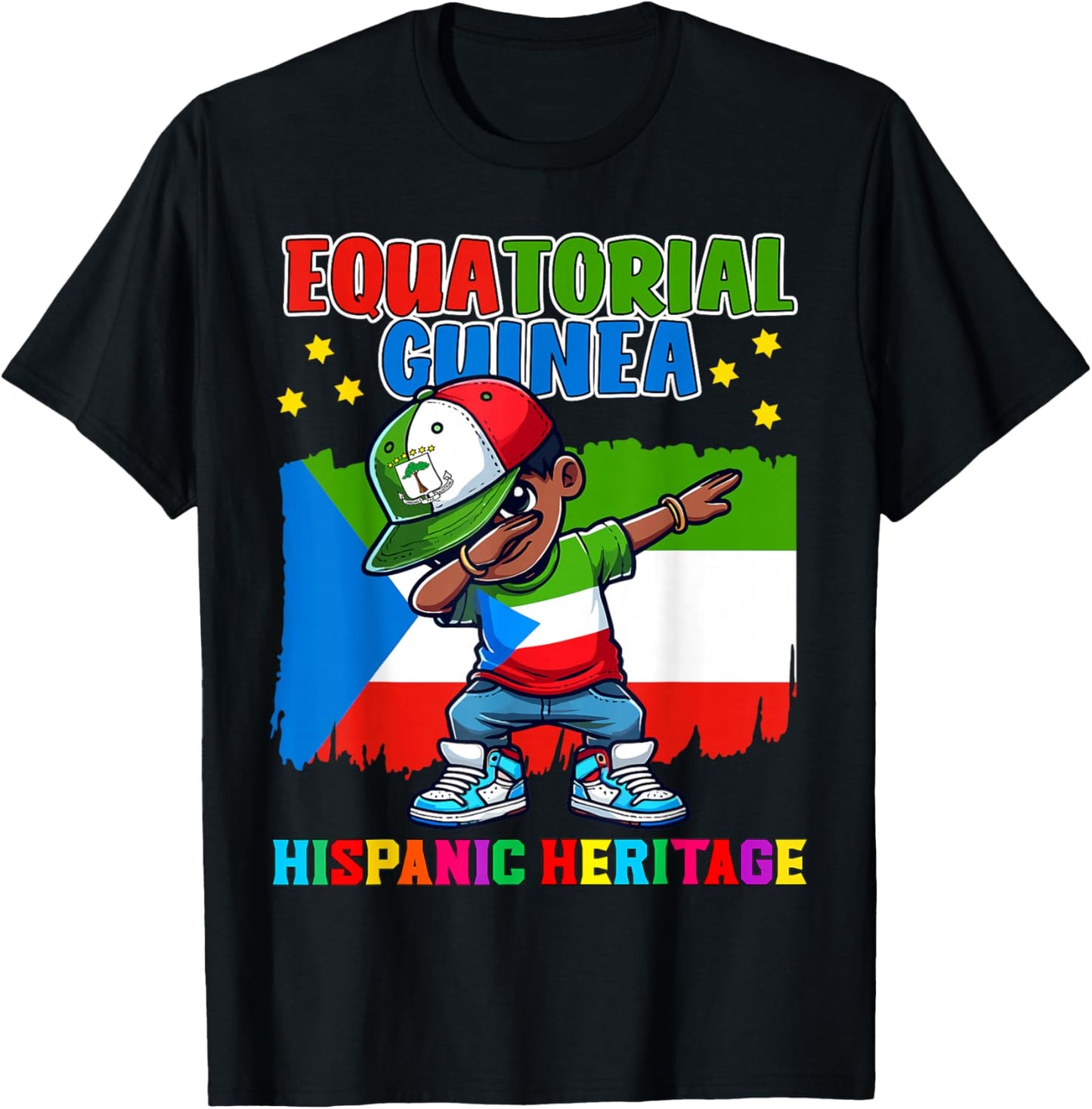 Equatorial Guinea Dabbing Kid Hispanic Heritage Celebration T-Shirt - T-Shirt | Black