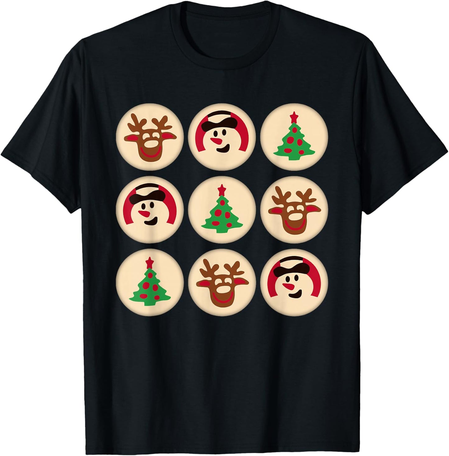 Christmas Cute Sugar Cookie Christmas Tree Snowman Reindeer T-Shirt - T-Shirt | Black