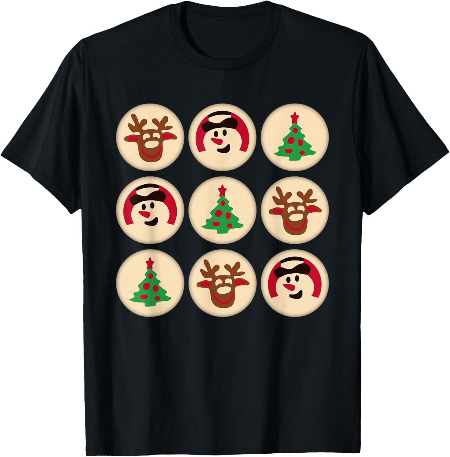 Christmas Cute Sugar Cookie Christmas Tree Snowman Reindeer T-Shirt - T-Shirt | Black