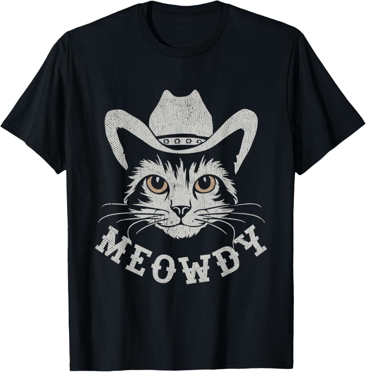 Retro Cowboy Hat Farmer Gifts For Cowgirls Cowboys Meowdy Cat Horse Rider Men Women Kids T-Shirt - T-Shirt | Black
