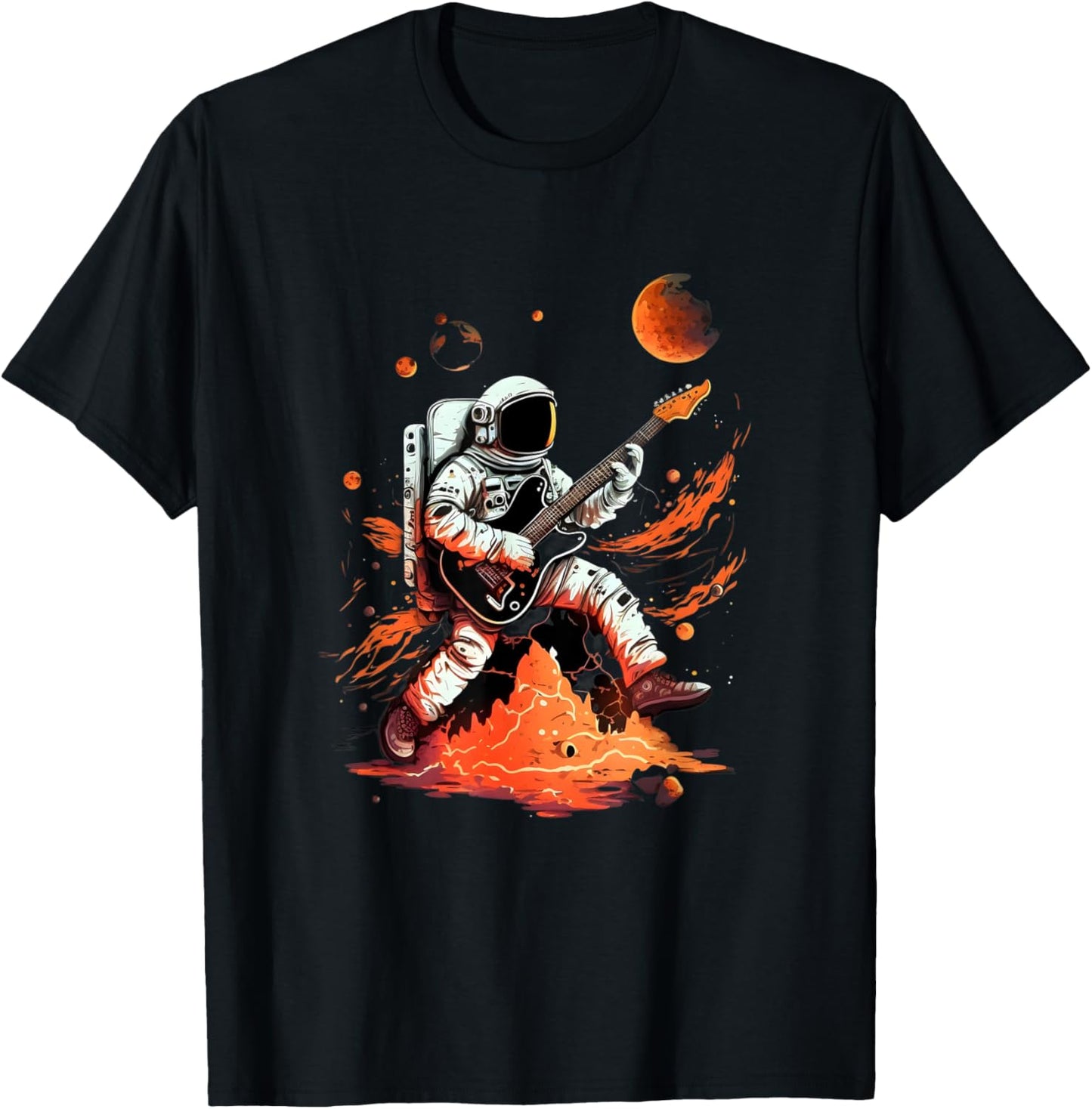 Astronaut Playing Electric Guitar in Space T-Shirt - T-Shirt | Black