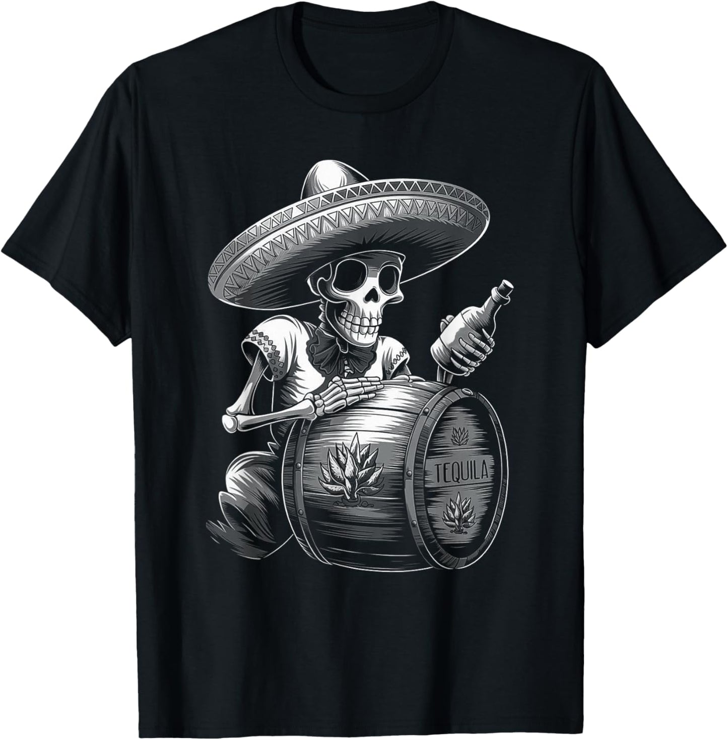 Mexico Vintage Skeleton Tequila Dia De Los Muertos Mexican T-Shirt - T-Shirt | Black
