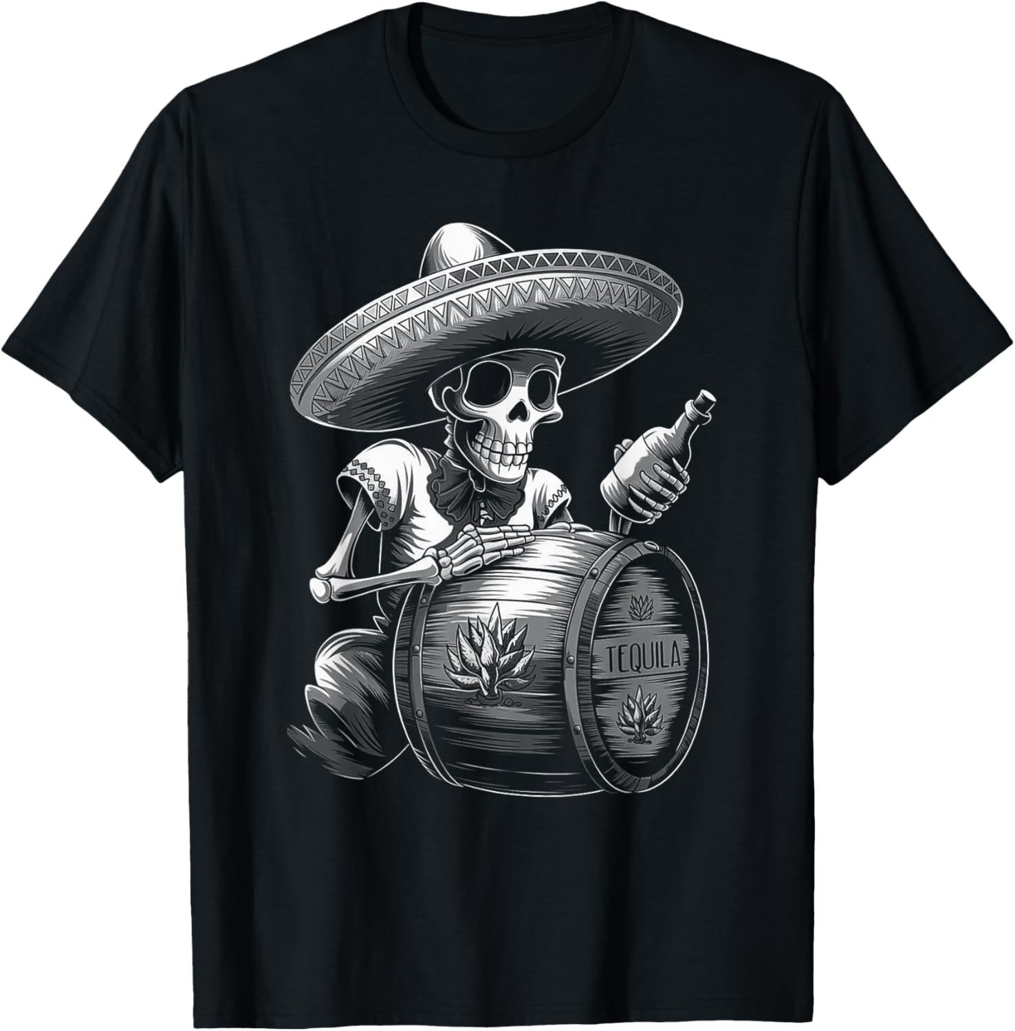 Mexico Vintage Skeleton Tequila Dia De Los Muertos Mexican T-Shirt - T-Shirt | Black