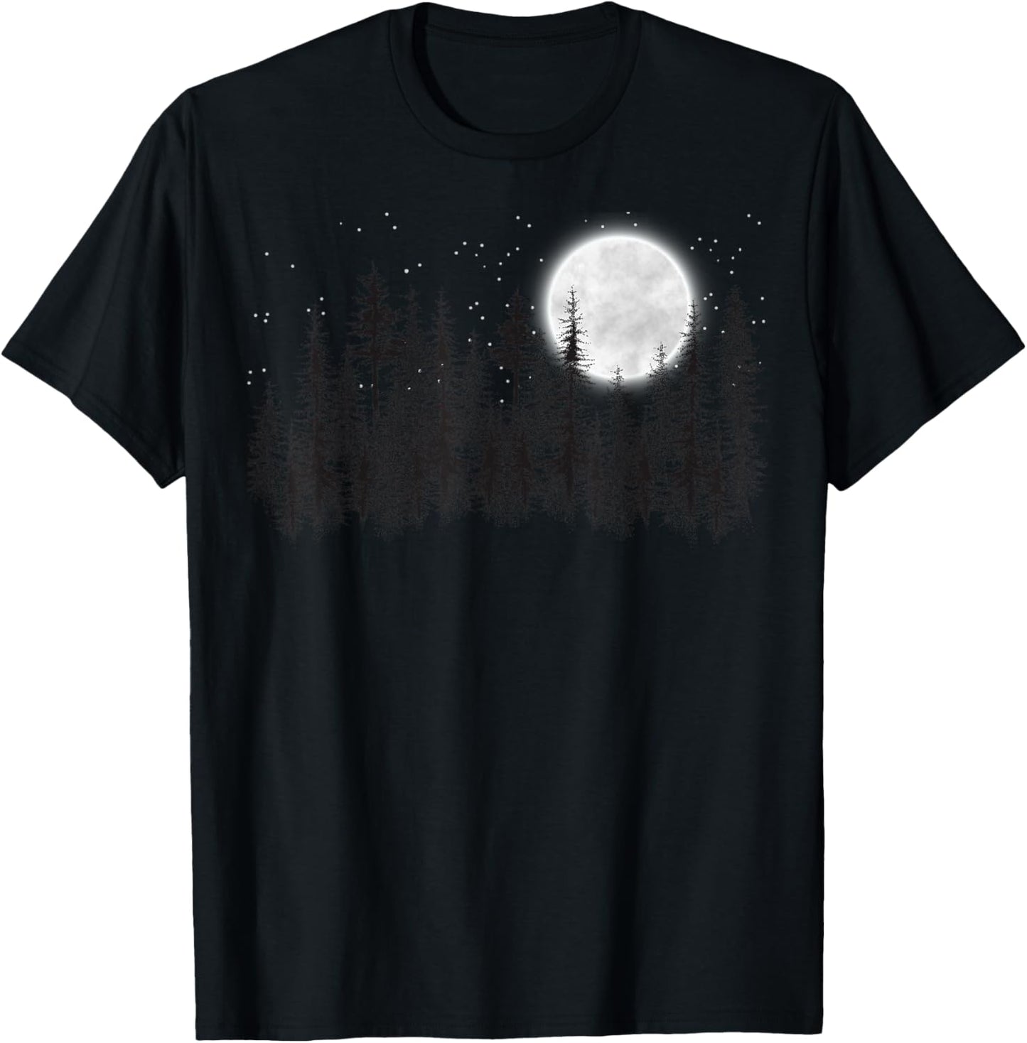 Mountain nature forest pine trees retro moon and stars T-Shirt - T-Shirt | Black