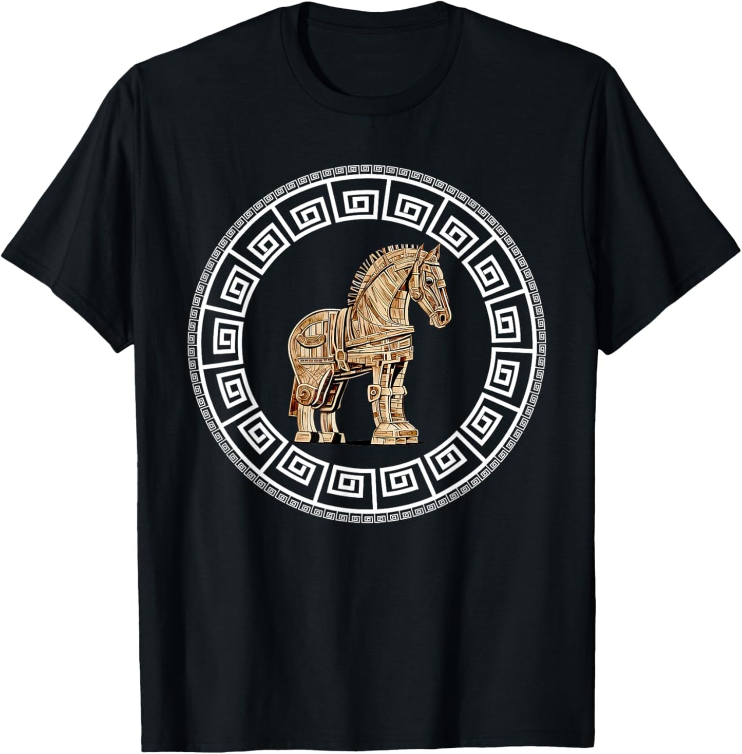 Greek Mythology Odyssey Greek History Trojan Horse Greek Key T-Shirt - T-Shirt | Black