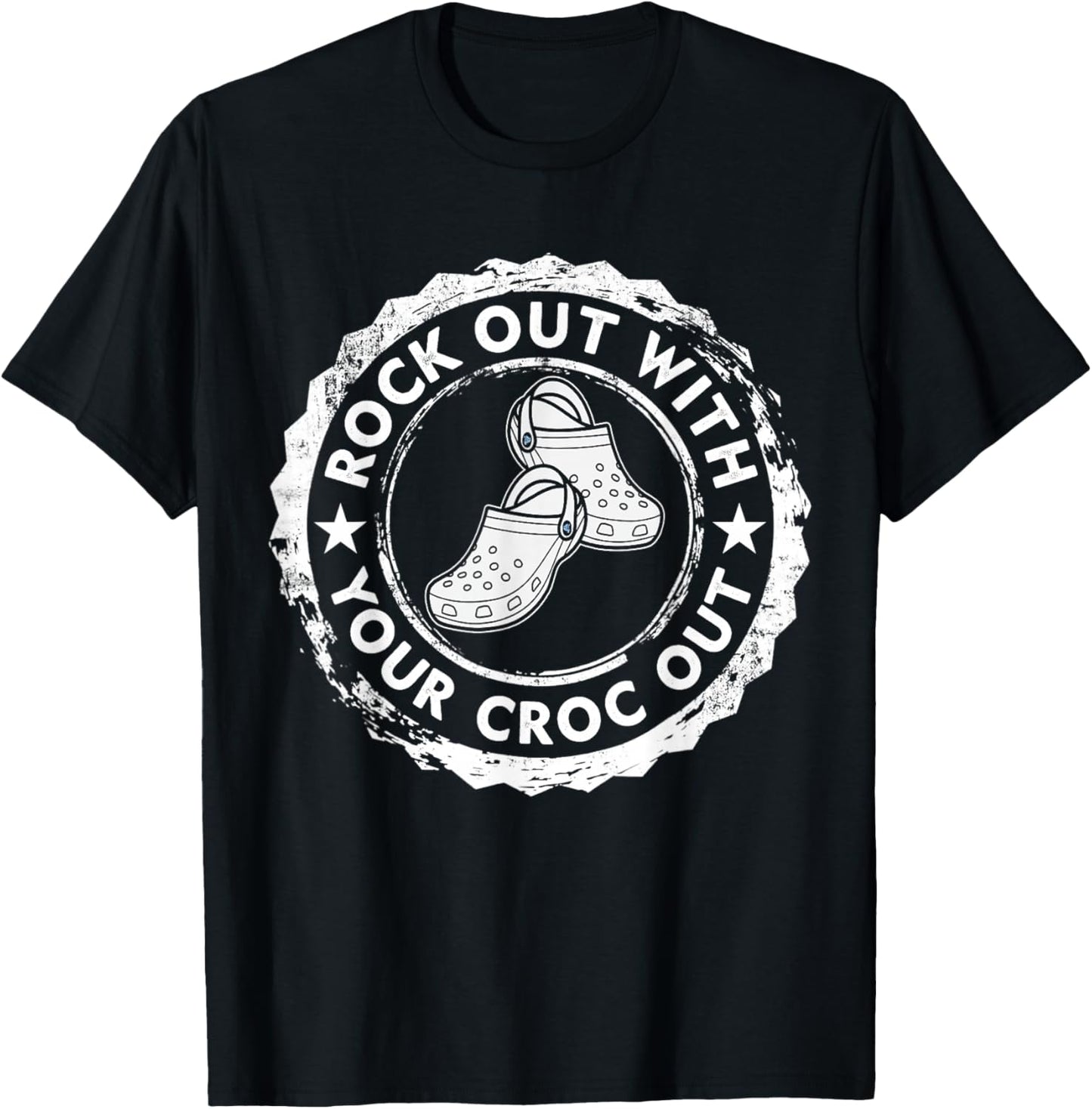 Distressed Retro Rock Out With Your Croc Out Nurse T-Shirt - T-Shirt | Black