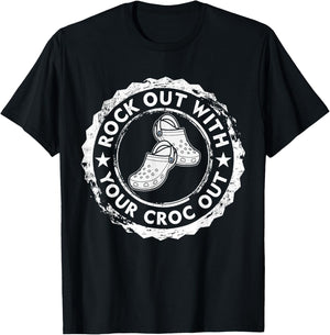 Distressed Retro Rock Out With Your Croc Out Nurse T-Shirt - T-Shirt | Black