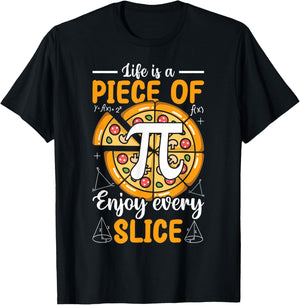 Pi Day 3.14 Pi - Life Is a Piece of Pi-Zza Enjoy Every Slice T-Shirt - T-Shirt | Black
