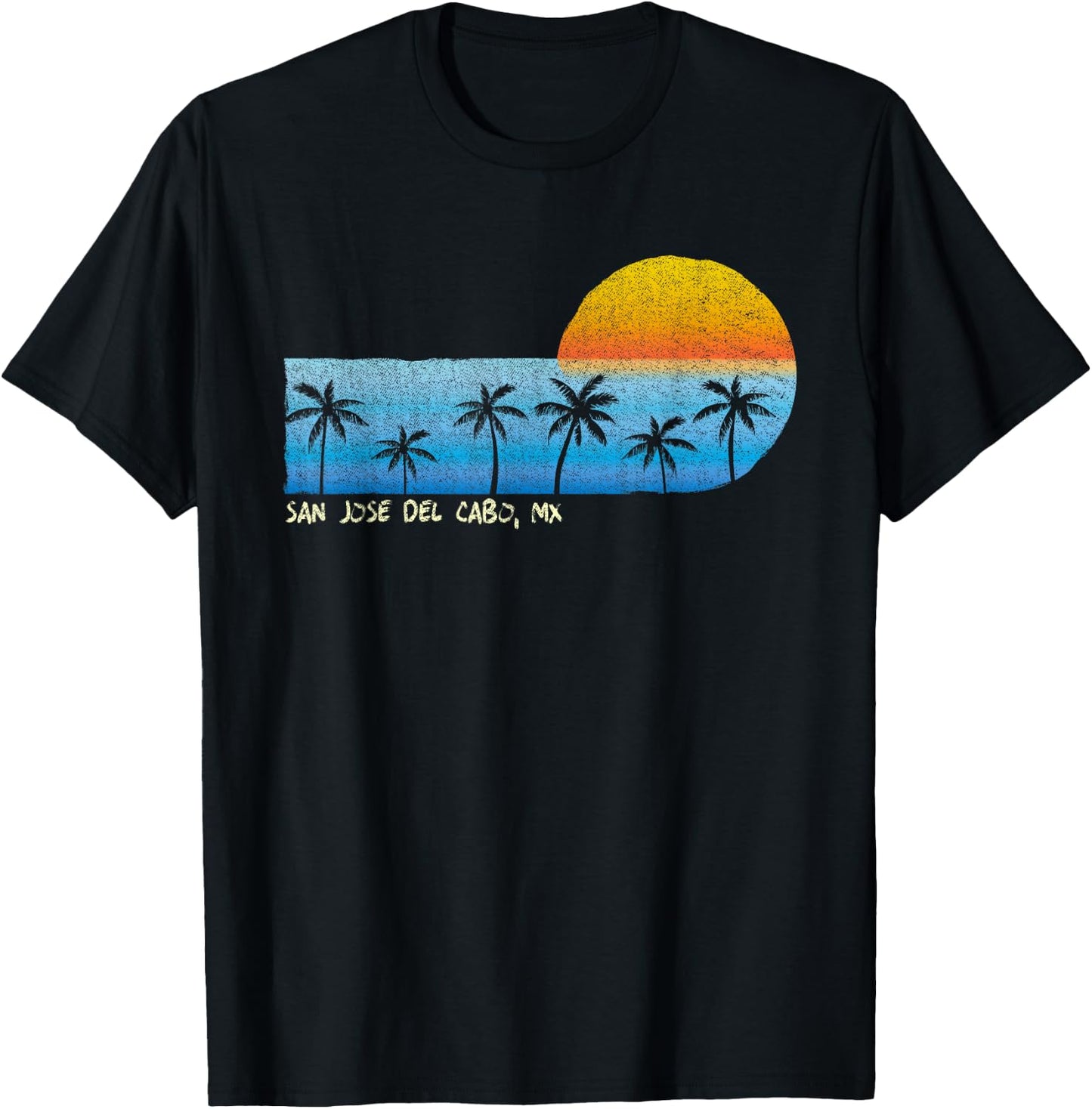 Vintage San Jose del Cabo, MX Palm Trees & Sunset Beach T-Shirt - T-Shirt | Black