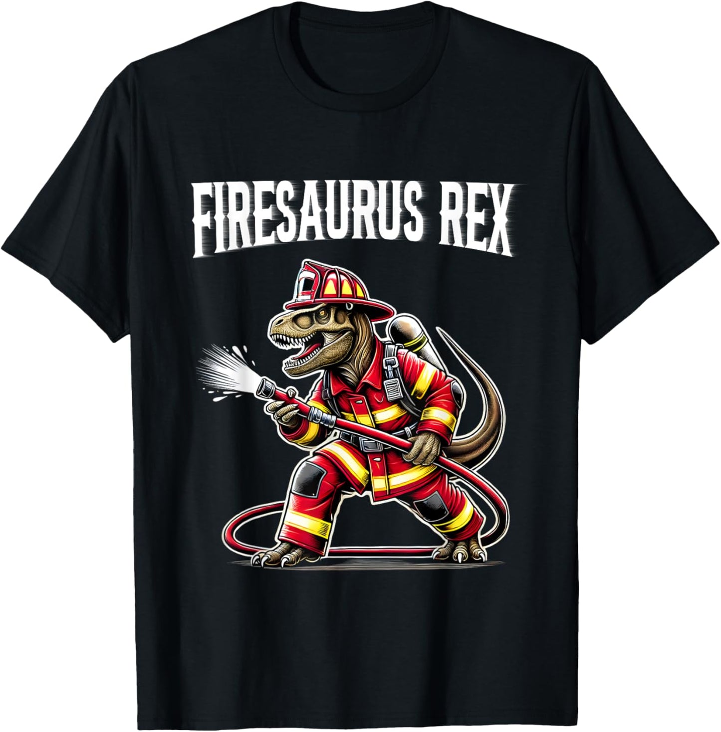Firefighter T Rex Dinosaur Shirt Firesaurus Fireman Kids Boy T-Shirt - T-Shirt | Black