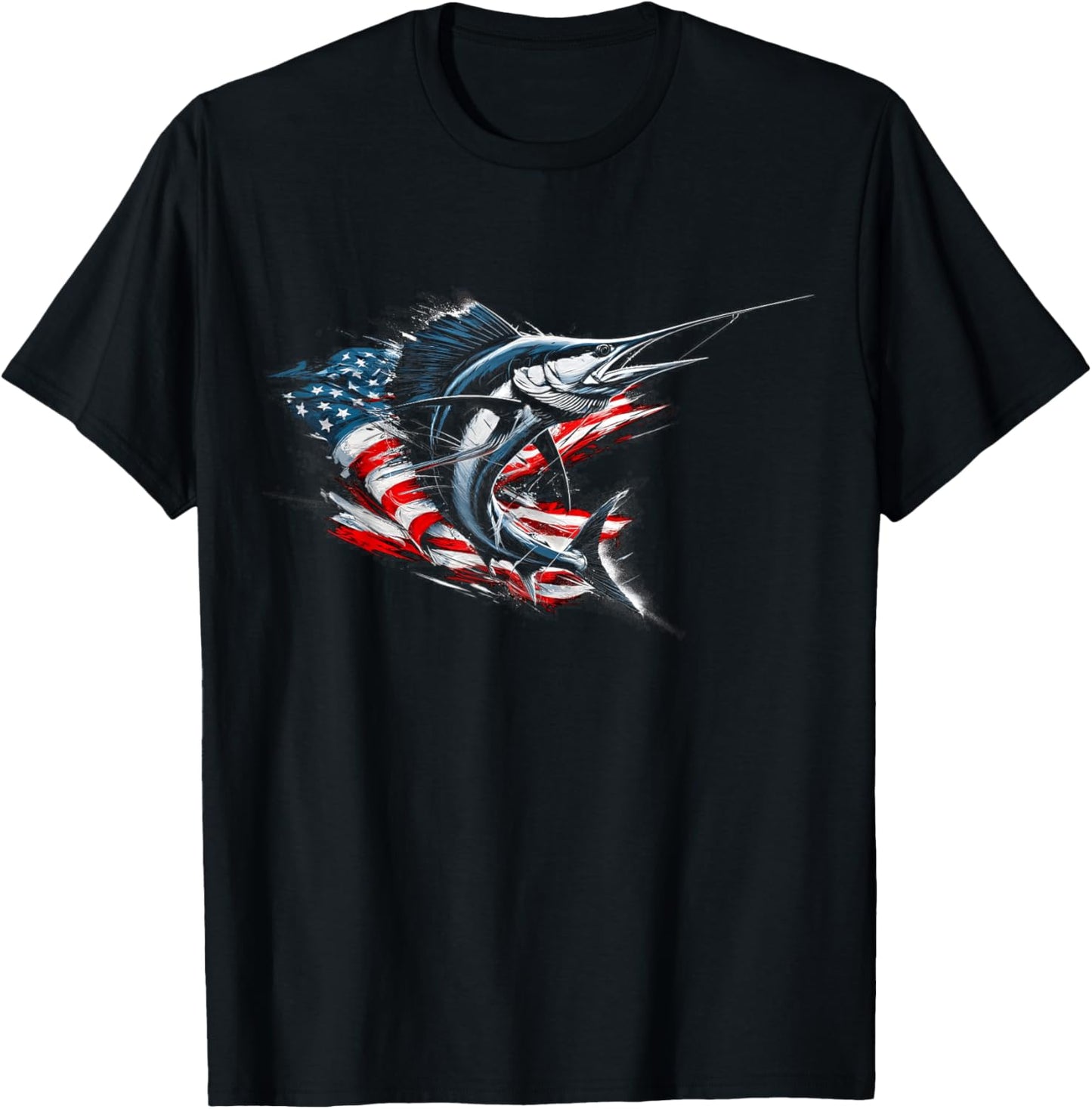 Sailfish American Flag Patriotic Fishing Graphic Design T-Shirt - T-Shirt | Black