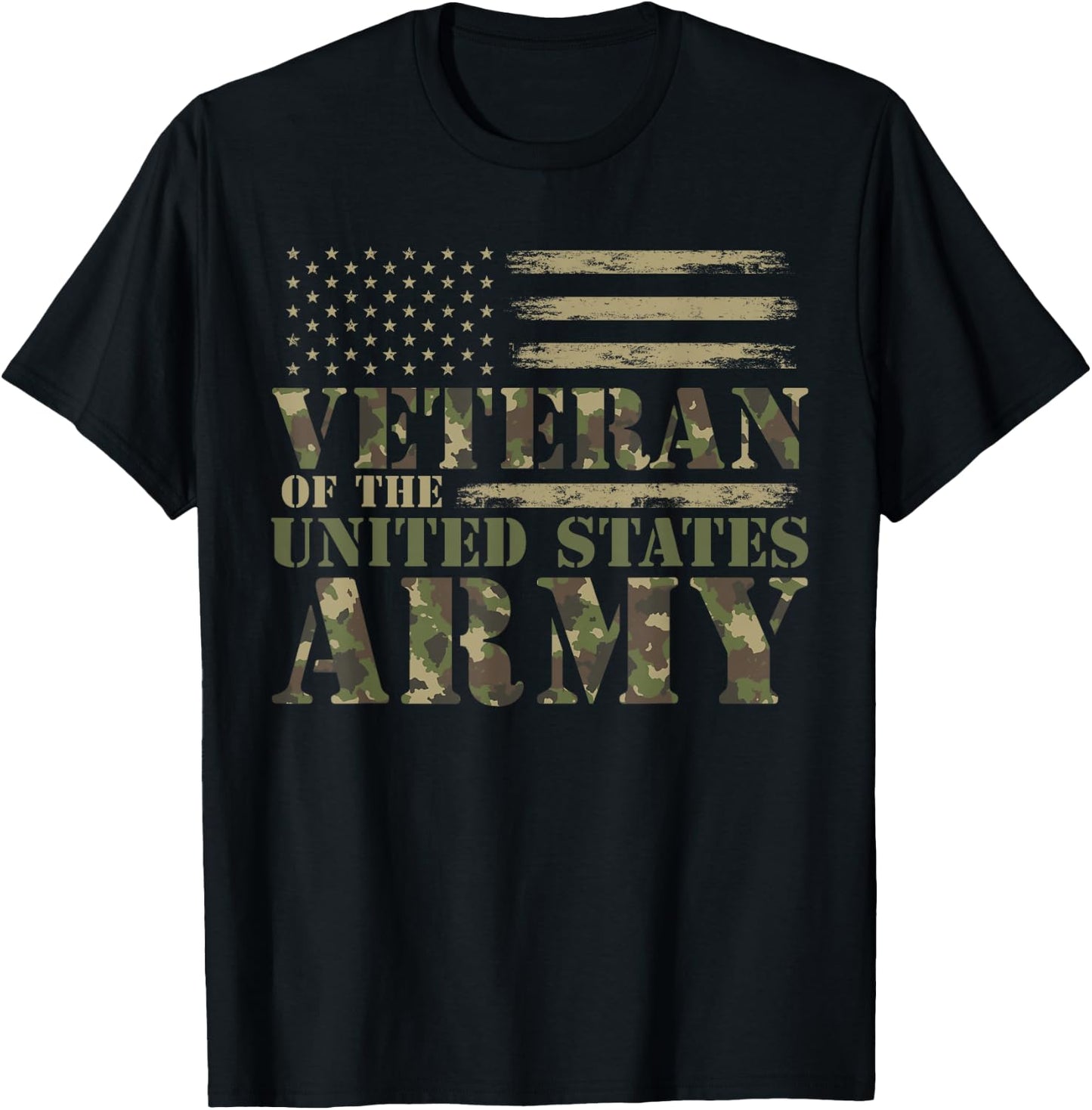 Veteran of The United States Army Camouflage US Flag Veteran T-Shirt - T-Shirt | Black