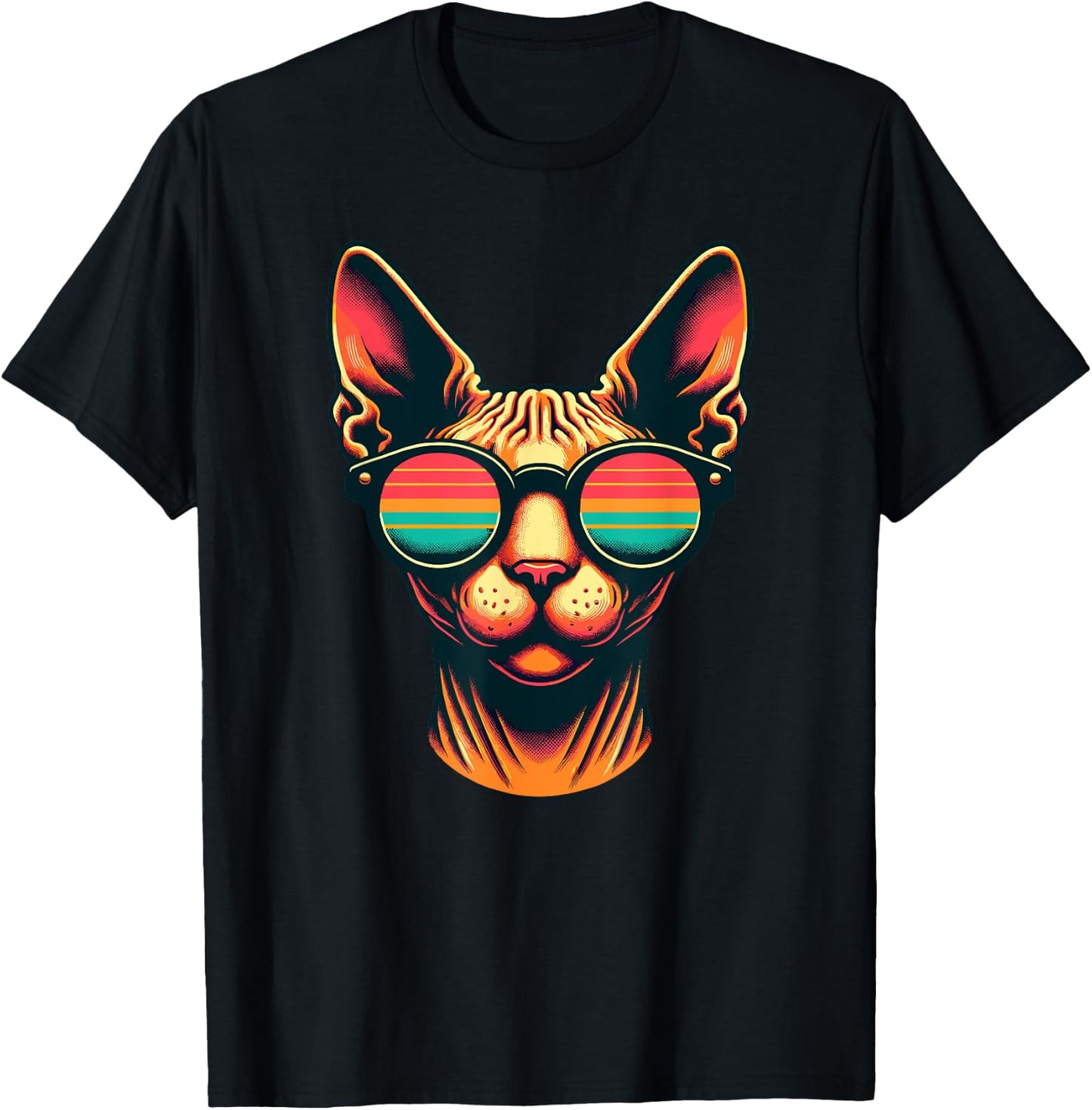 Retro Sunglasses Sphynx Canadian Hairless Cat Women Kids T-Shirt - T-Shirt | Black