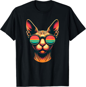 Retro Sunglasses Sphynx Canadian Hairless Cat Women Kids T-Shirt - T-Shirt | Black
