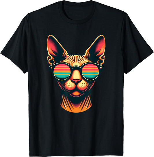 Retro Sunglasses Sphynx Canadian Hairless Cat Women Kids T-Shirt - T-Shirt | Black