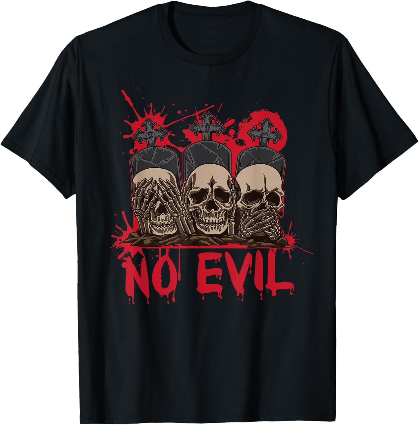 See Speak Hear No Evil Skulls Halloween Bloody Damage T-Shirt - T-Shirt | Black