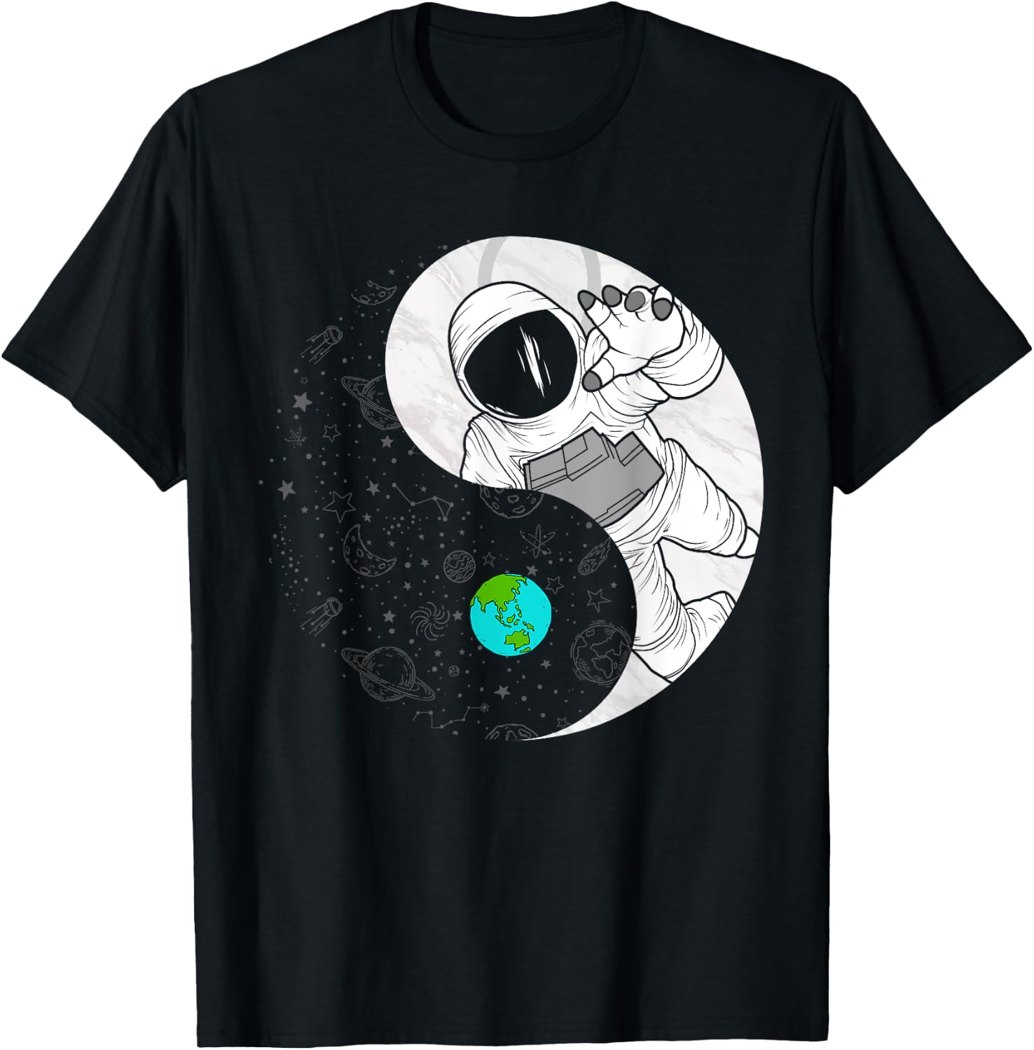 Outerspace Spaceflight aerospace engineering Yin and Yang T-Shirt - T-Shirt | Black