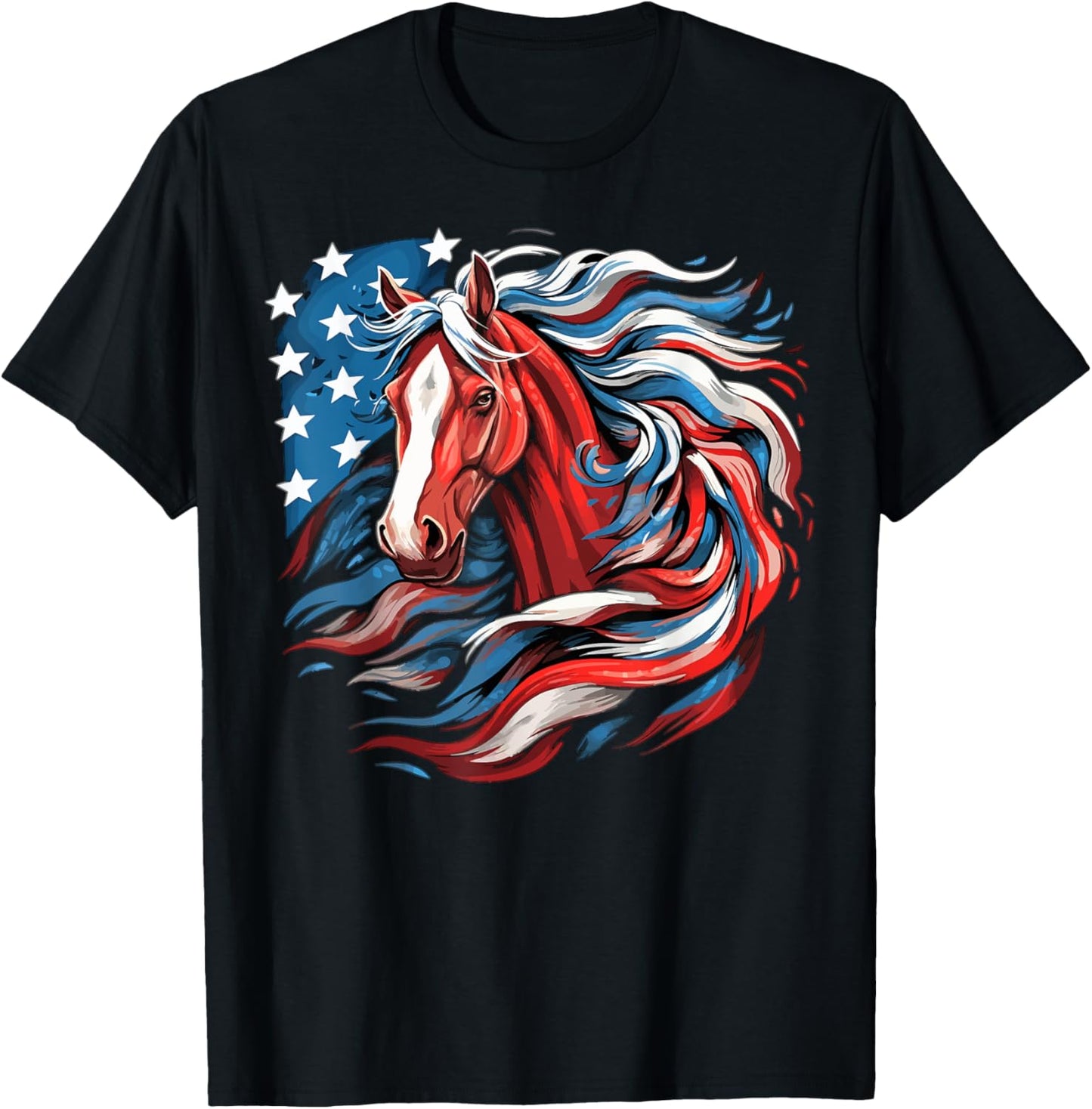 Horse With USA Flag Horseback Riding Equestrian Women Men T-Shirt - T-Shirt | Black