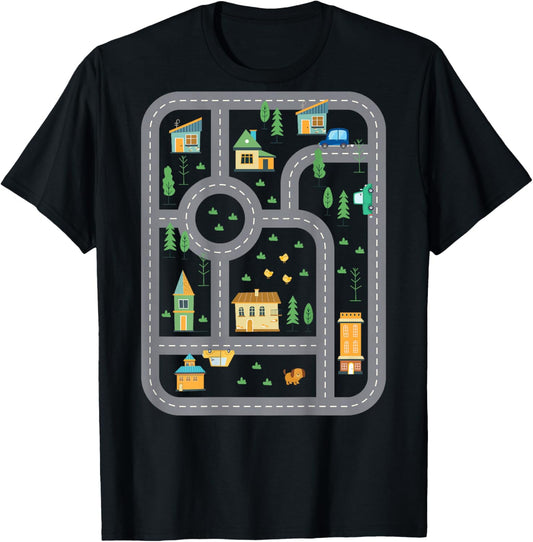 Cool Playmat Race Car Track On Back Dad Race car Mat T-Shirt - T-Shirt | Black