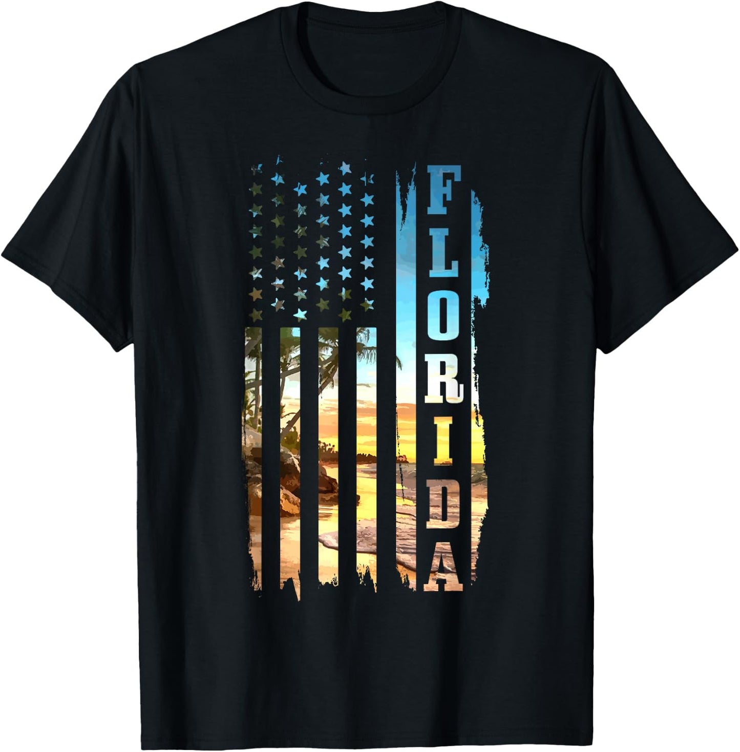 Florida American Flag Pride Beach Surfer T-Shirt - T-Shirt | Black