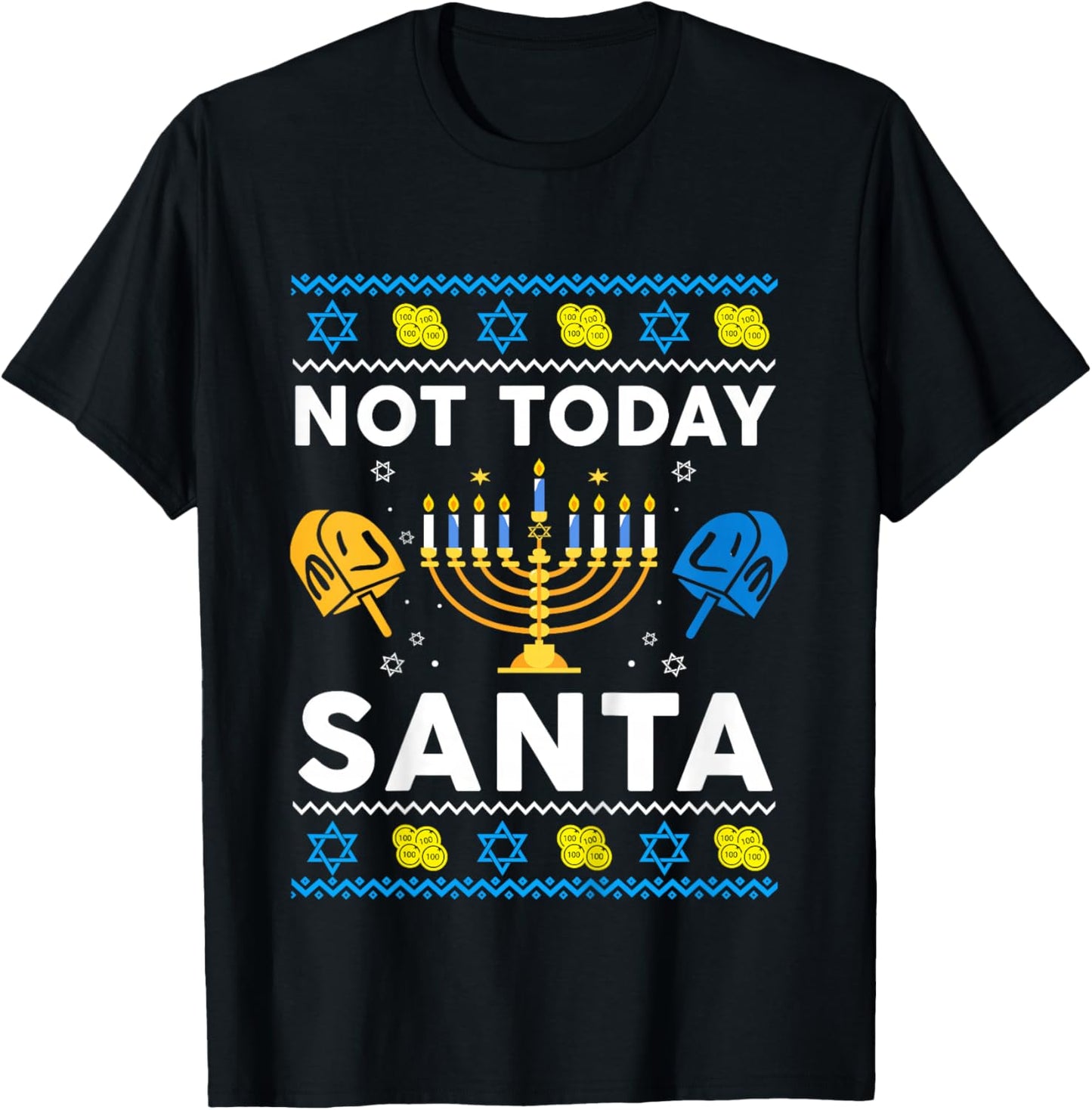 Ugly Hanukkah Sweater Not Today Santa Funny Boy Girl Toddler T-Shirt - T-Shirt | Black