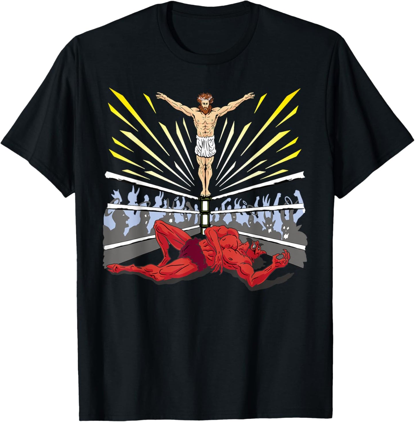 Wrestling Costume Jesus Devil Comic Outfit Christian Graphic T-Shirt - T-Shirt | Black