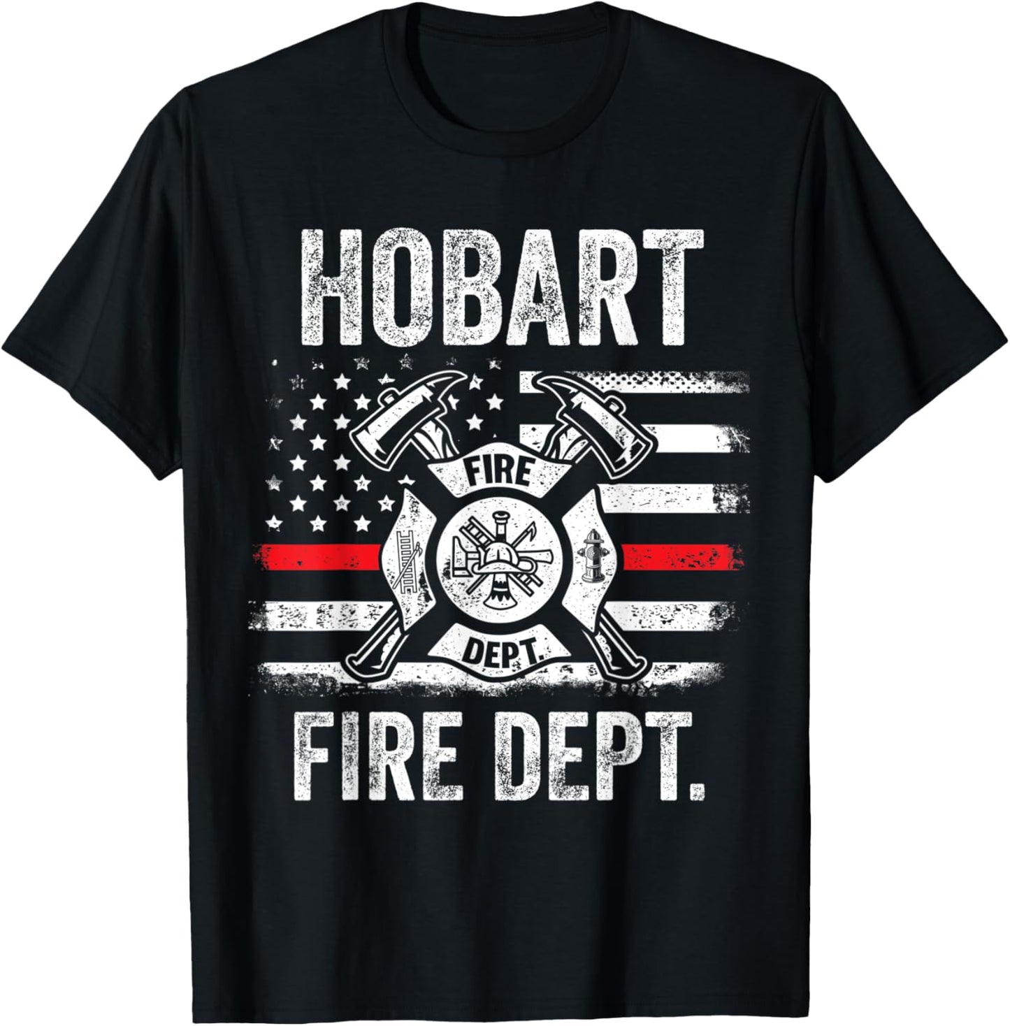 Hobart Indiana Fire Department Thin Red Line Fireman T-Shirt - T-Shirt | Black