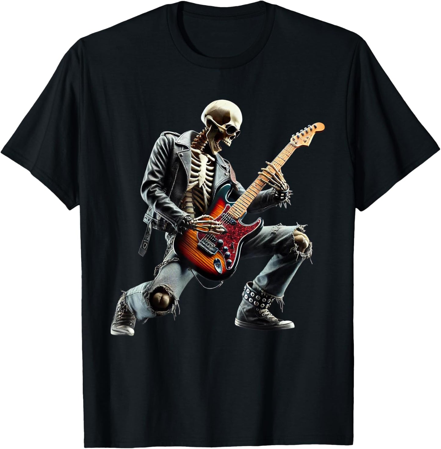Skeleton Playing Guitar Rock Star Ghost Solo Guitar T-Shirt - T-Shirt | Black