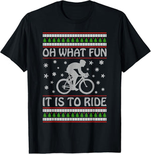 Oh What Fun It Is To Ride a Bicycle Ugly Christmas Sweater T-Shirt - T-Shirt | Black