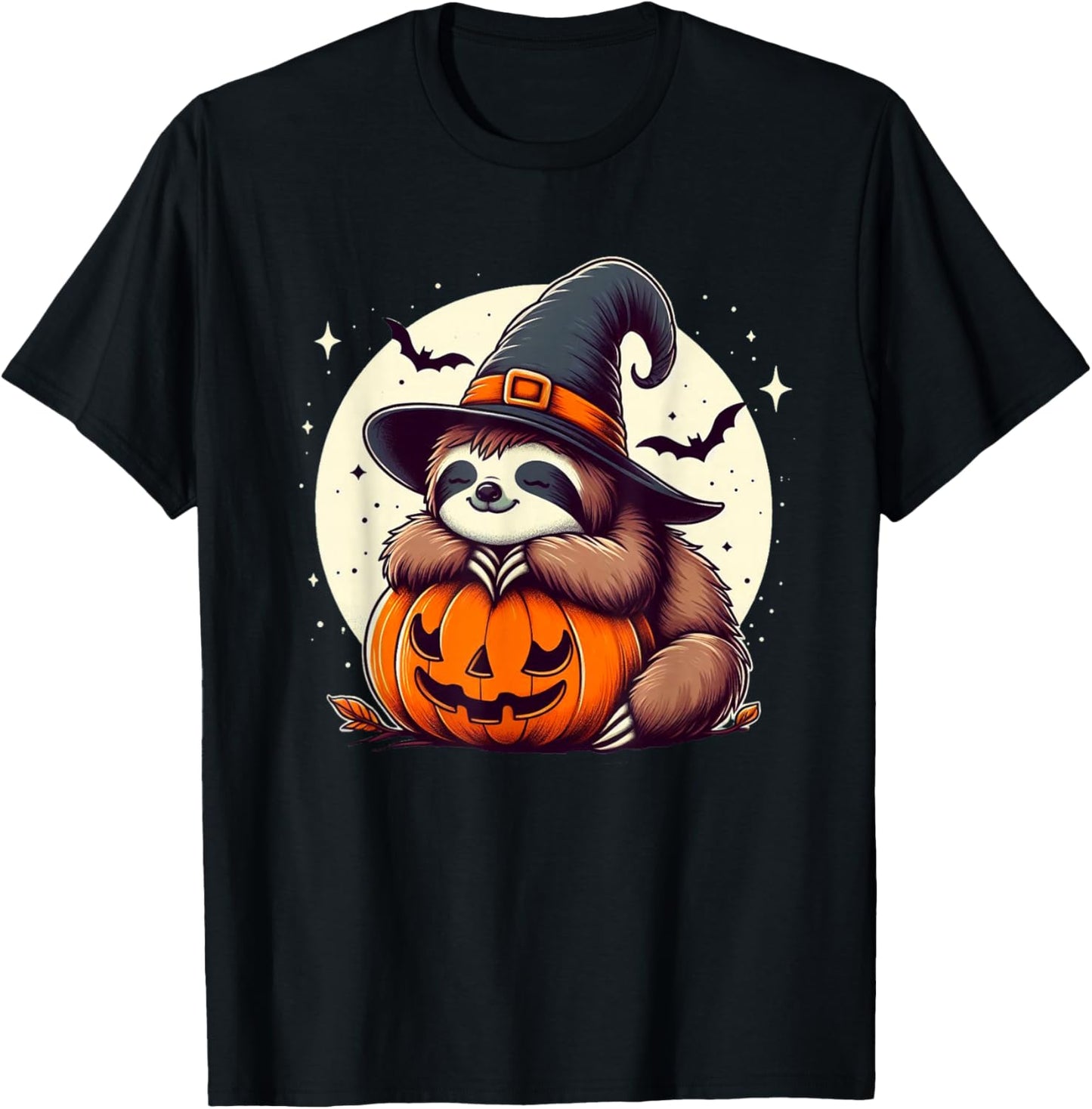 Halloween Pumpkin Cute Sloth Halloween T-Shirt - T-Shirt | Black