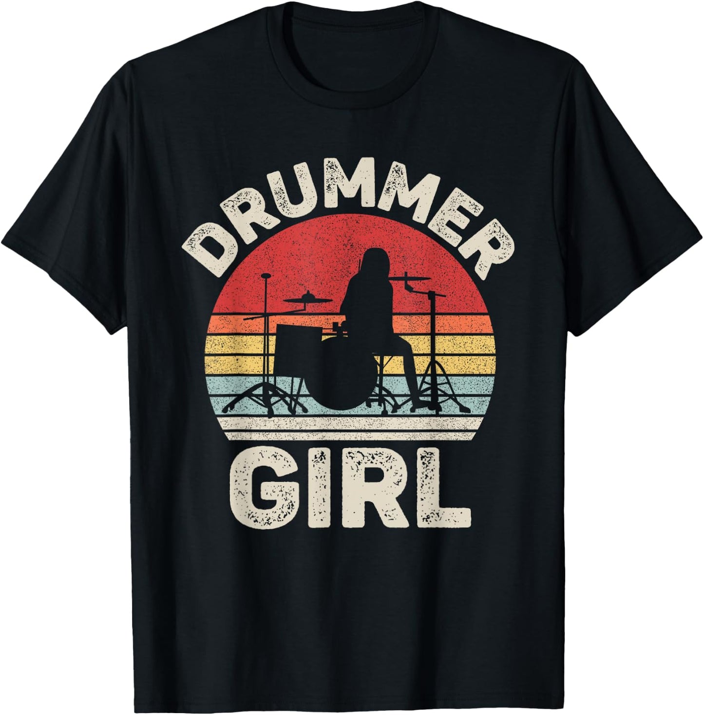 Vintage Retro Drummer Girl Shirt Drummer Gifts T-Shirt - T-Shirt | Black