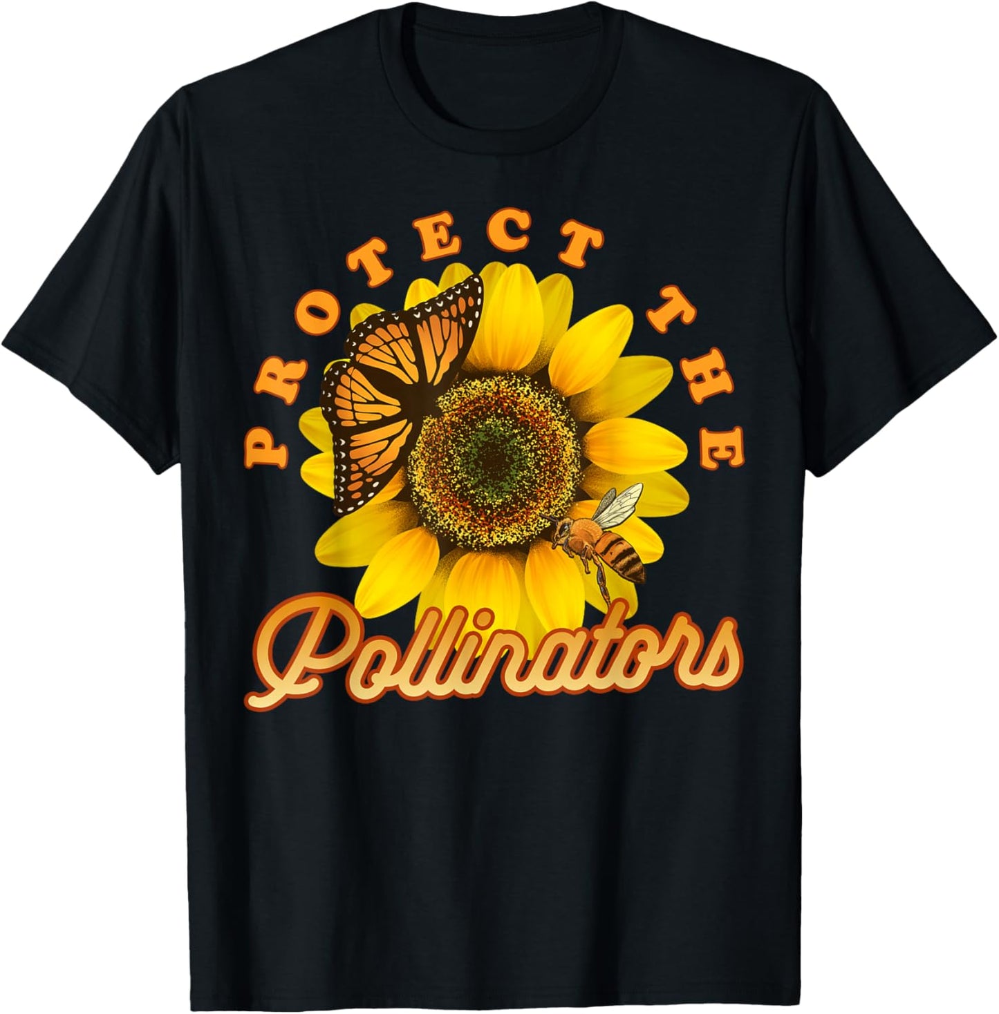 Cool Protect Pollinators Save the bees Sunflower T- shirt T-Shirt - T-Shirt | Black